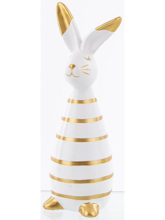 MIAhome MIAhome Figurka królik dolomitowy w złote paski 26x10x9 cm Kolorowy