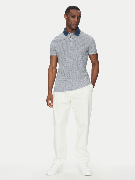 INDICODE INDICODE Тениска с яка и копчета Mauricus 41-046 Тъмносин Regular Fit