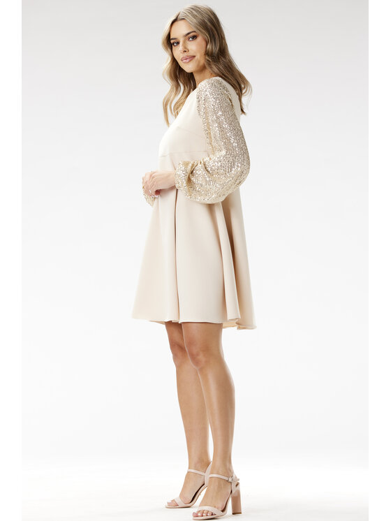 Awama Awama Sukienka wieczorowa A694 Beżowy Basic Fit