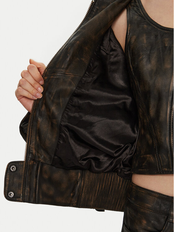 Gestuz Gestuz Kožená bunda Linera 10909473 Hnědá Loose Fit