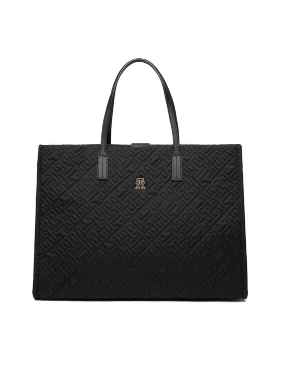 Tommy Hilfiger Tommy Hilfiger Дамска чанта Th City Tote Mono Nylon AW0AW18163 Черен
