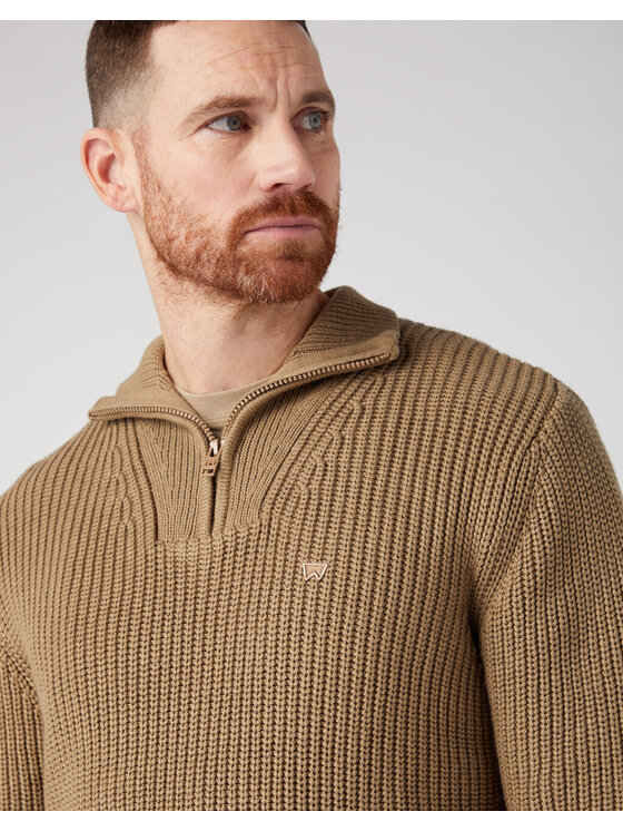 Wrangler Wrangler Sweter HALF ZIP KNIT Beżowy Regular Fit