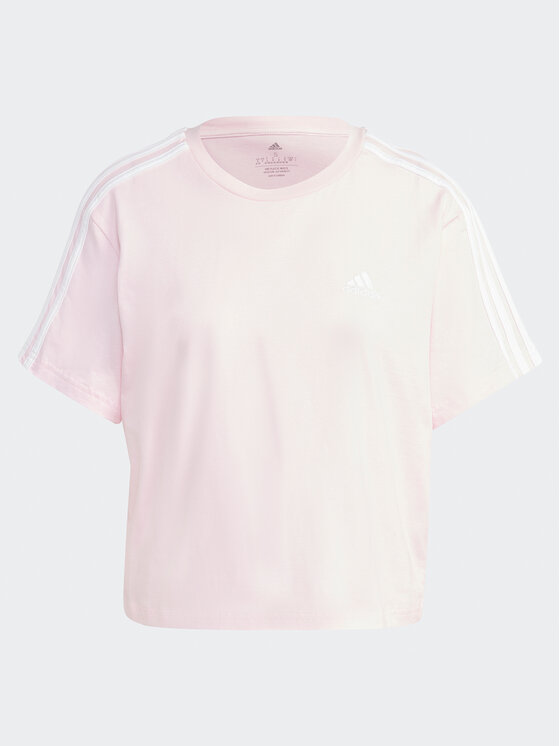 adidas adidas Tričko Essentials 3-Stripes Single Jersey Crop Top IC0760 Ružová Loose Fit
