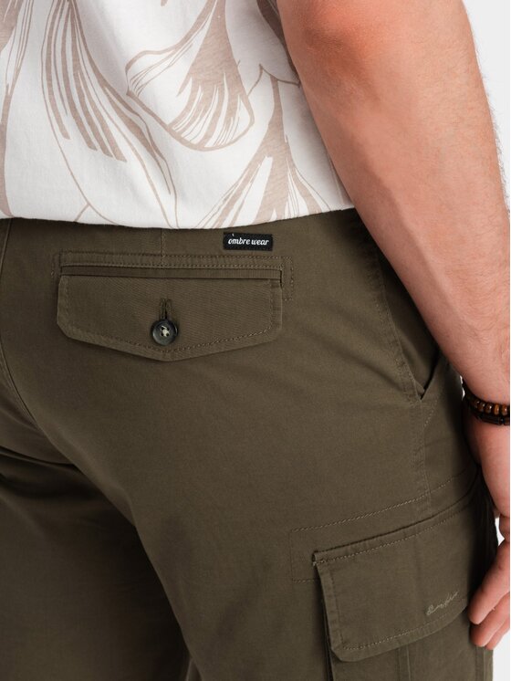 Ombre Ombre Szorty materiałowe OM-SRCG-0133 Zielony Cargo Fit