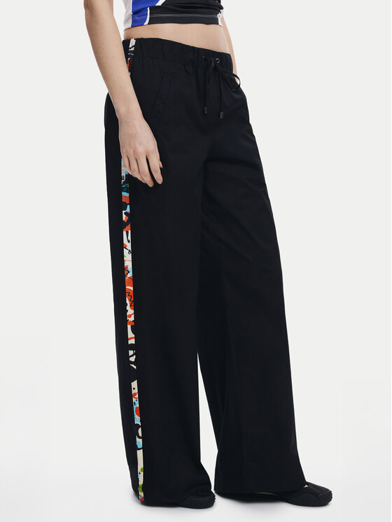 Desigual Desigual Pantaloni din material Paisley 25SWPW19 Negru Regular Fit