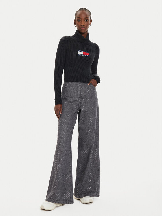 Tommy Jeans Tommy Jeans Bluză cu gât Flag DW0DW18678 Negru Regular Fit