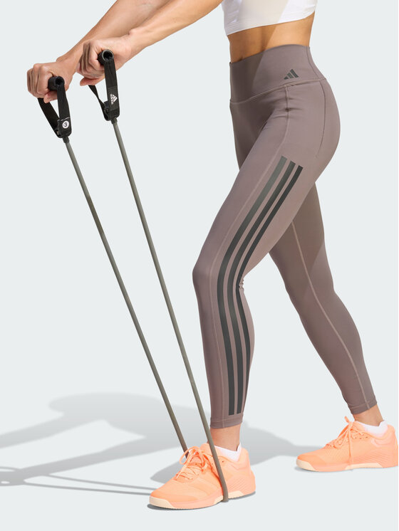 adidas adidas Legginsy Optime Workout 3-Stripes 7/8 Brązowy Fitted Fit