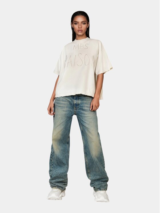 MADE BY SOCIETY MADE BY SOCIETY T-Shirt Tricou KINETIC NERVE - T27203 Beżowy Basic Fit