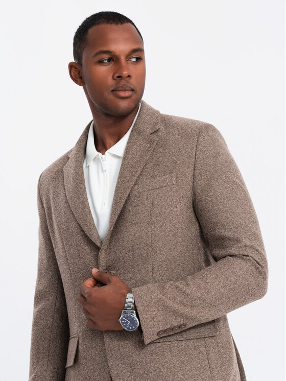 Ombre Ombre Marynarka OM-BLZB-0138 Beżowy Regular Fit