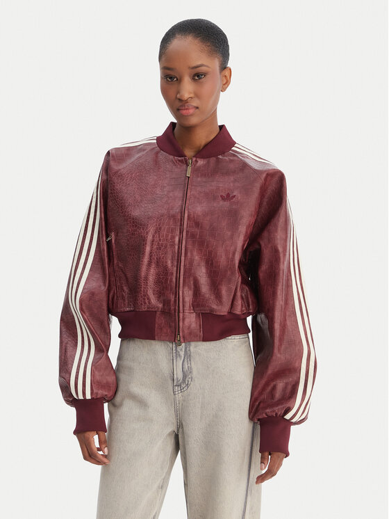 adidas Kurtka z imitacji skóry Pleather KD8792 Bordowy Oversize
