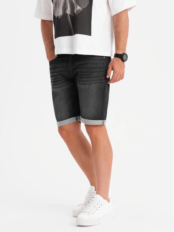 Ombre Ombre Szorty jeansowe OM-SRDS-0164 Czarny Regular Fit