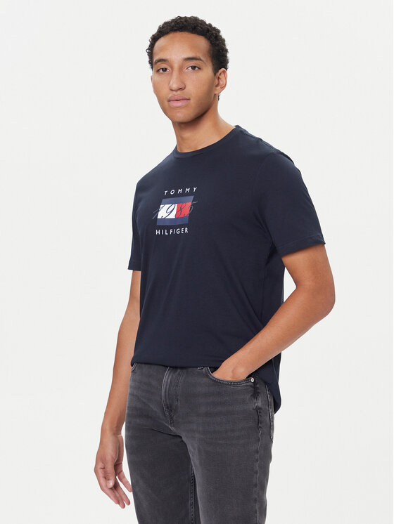 Tommy Hilfiger Tommy Hilfiger T-Shirt Linear Flag MW0MW41338 Tmavomodrá Regular Fit