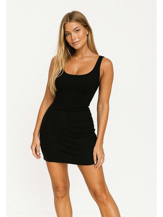 Nudyess Nudyess Vestito estivo Melanie Mini z prążka Nero Fitted Fit