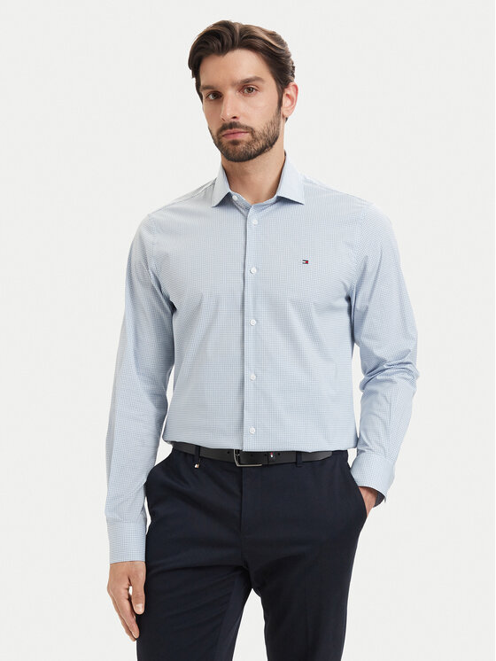 Tommy Hilfiger Cămașă Gingham MW0MW42931 Albastru deschis Regular Fit