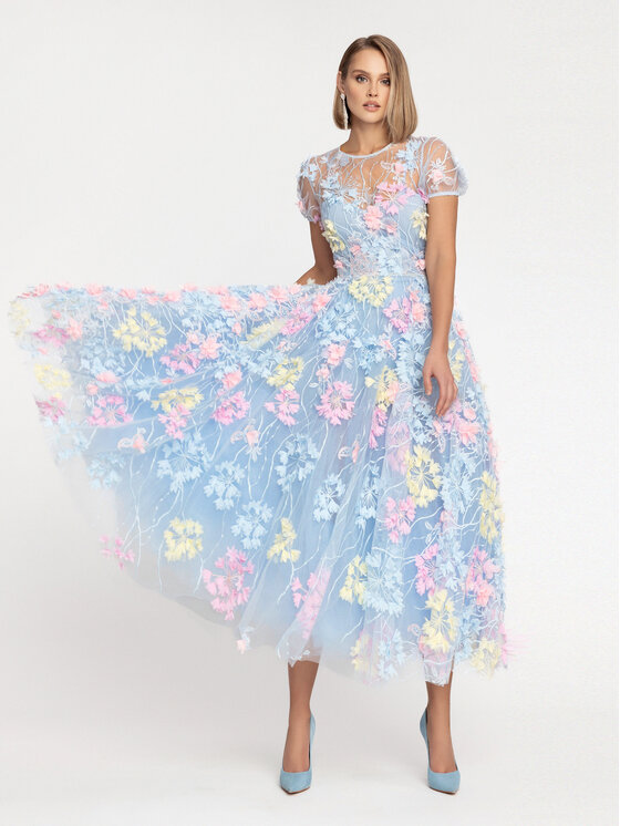 MATSOUR'I MATSOUR'I Sukienka wieczorowa Hydrangea Niebieski A-Line Fit