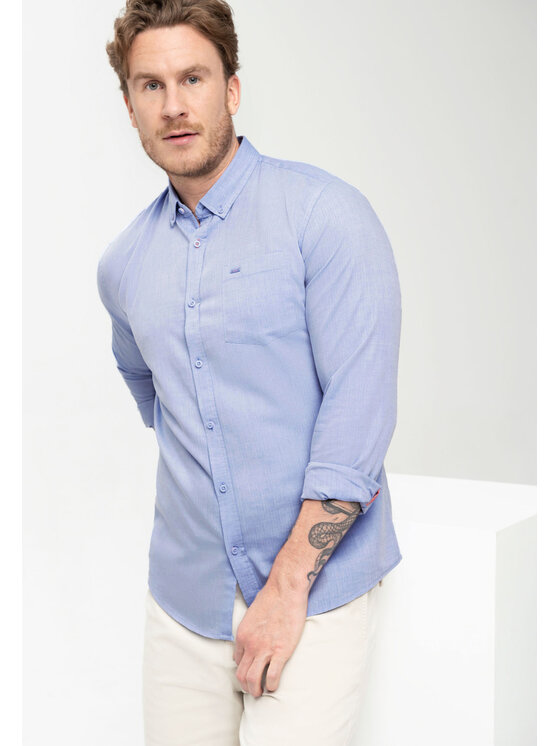 Volcano Volcano Koszula K-BELUNO Niebieski Slim Fit