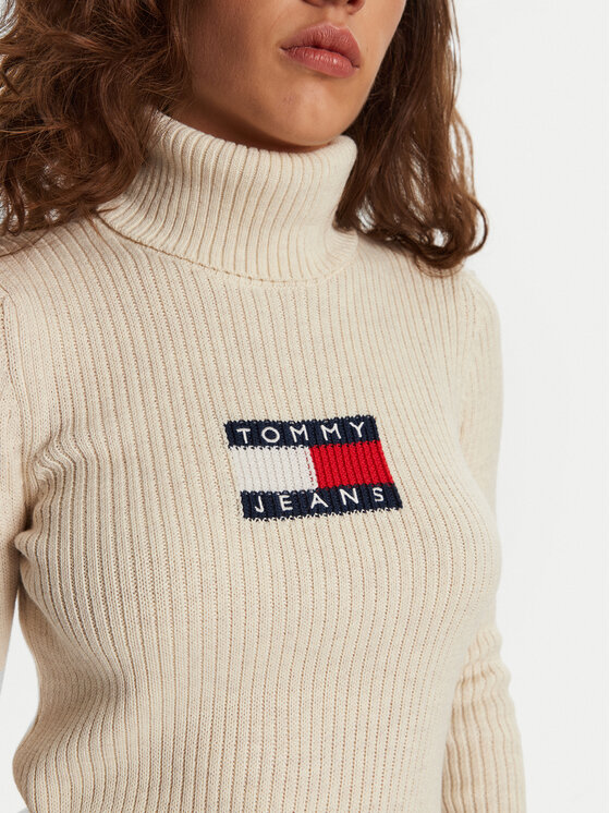 Tommy Jeans Tommy Jeans Rolák Flag DW0DW18678 Écru Regular Fit