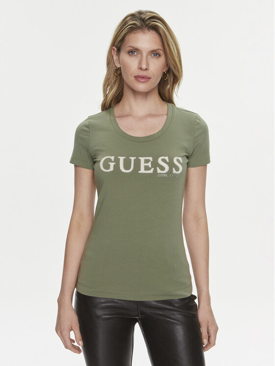 Guess Tričko Pony Hair W4RI45 J1314 Zelená Slim Fit