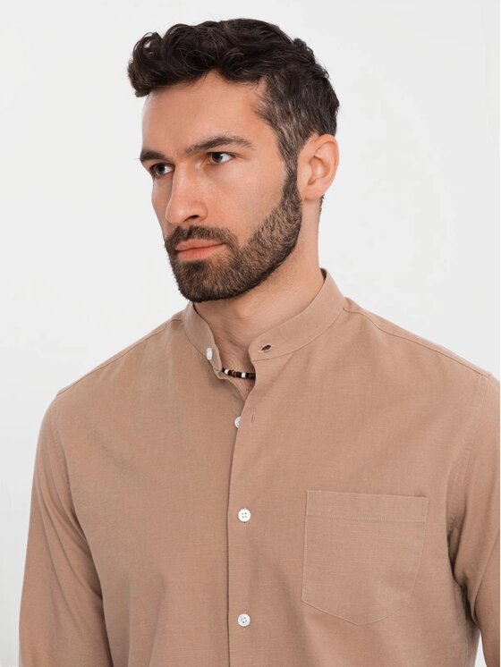Ombre Ombre Koszula OM-SHCS-0161 Brązowy Regular Fit