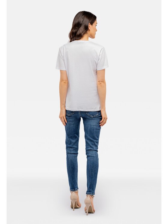 Perso Perso T-Shirt z naszyjnikiem z perłą Biały Slim Fit