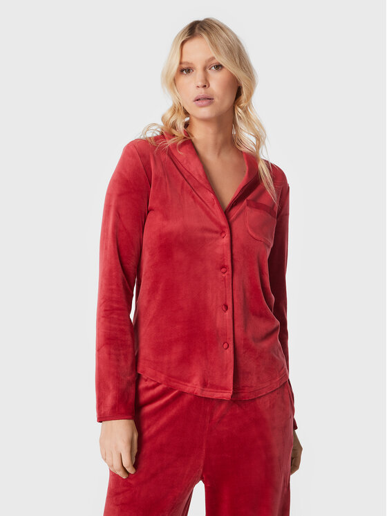 Triumph Triumph Koszula piżamowa Mix & Match Velour 10213389 Czerwony Boyfriend Fit
