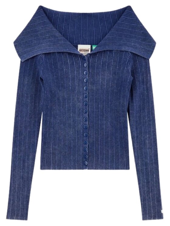 Guess Guess Kardigan go collar ribbed cardigan Niebieski Slim Fit