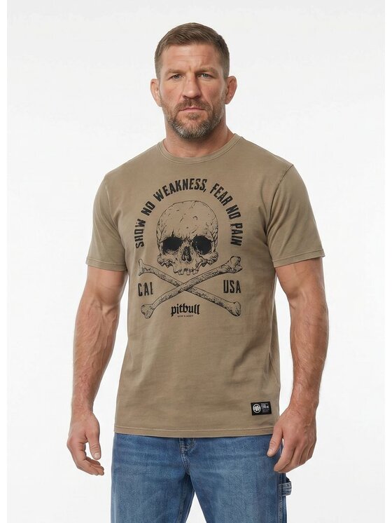 PITBULL PITBULL T-Shirt FEAR NO PAIN Brązowy Regular Fit