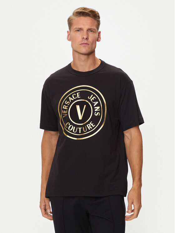 Versace Jeans Couture Tričko 76GAHT04 Čierna Regular Fit