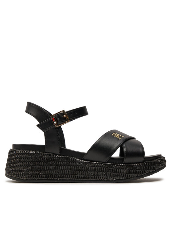 Tommy hilfiger platform sandals black and white discount