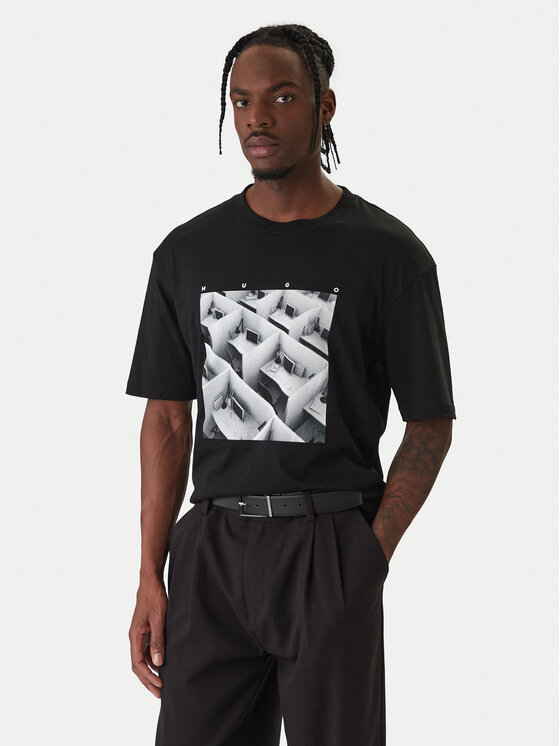 HUGO Tricou Dodger 50553330 Negru Regular Fit