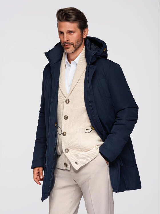 Ombre Ombre Parka OM-JAPJ-0287 Granatowy Regular Fit
