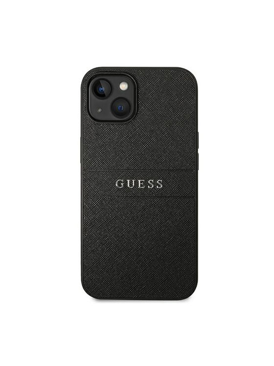 Guess Guess Etui na telefon Saffiano Metal Logo Stripes Czarny