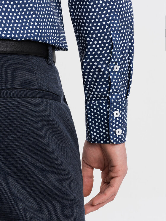 Ombre Ombre Košile OM-SHCS-0140 Tmavomodrá Slim Fit