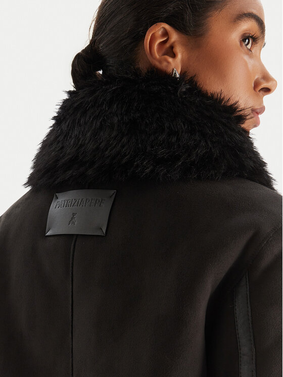 Patrizia Pepe Patrizia Pepe Cappotto in shearling 2O0176 E075 Nero Regular Fit