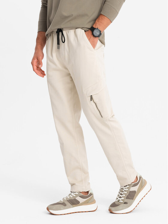 Ombre Ombre Joggers kalhoty OM-PAJO-0199 Béžová Regular Fit