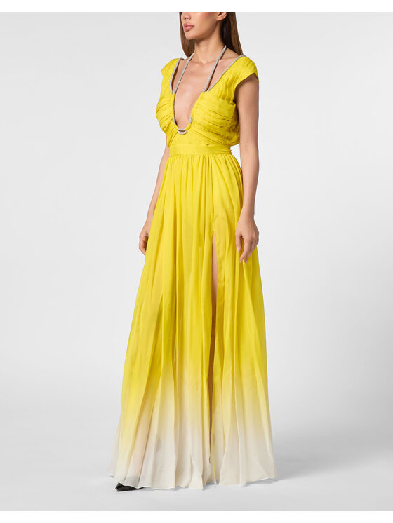 PHILIPP PLEIN PHILIPP PLEIN Sukienka wieczorowa 15247 Żółty Fitted Fit