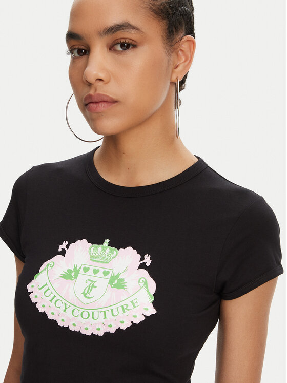 Juicy Couture Juicy Couture Tricou Hibiscus JCGCT125041 Negru Slim Fit