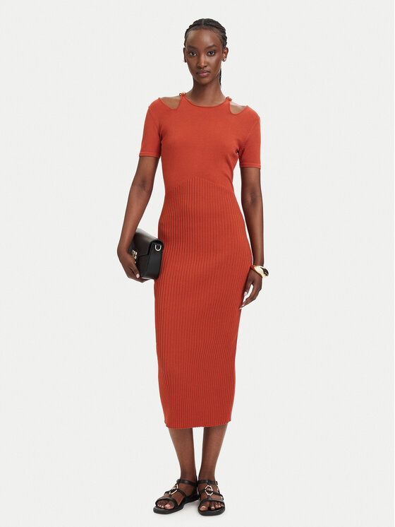 Fracomina Fracomina Плетена рокля FJ26SD5001K56501 Светлочервен Slim Fit