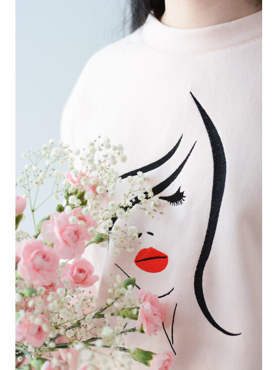 White Rvbbit White Rvbbit Bluza z haftem - twarz Różowy Oversize