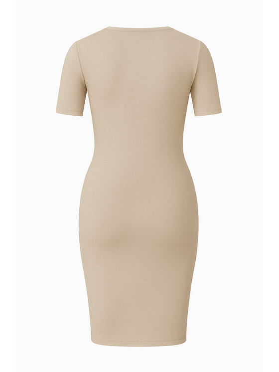Nudyess Nudyess Vestito di maglia Fiori midi z prążka Beige Fitted Fit
