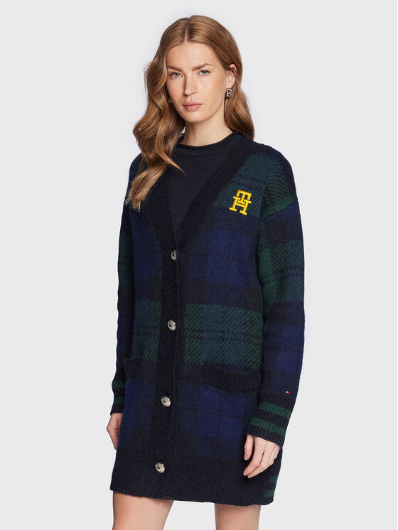 Tommy Hilfiger Kardigāns Tartan WW0WW36993 Tumši zils Regular Fit