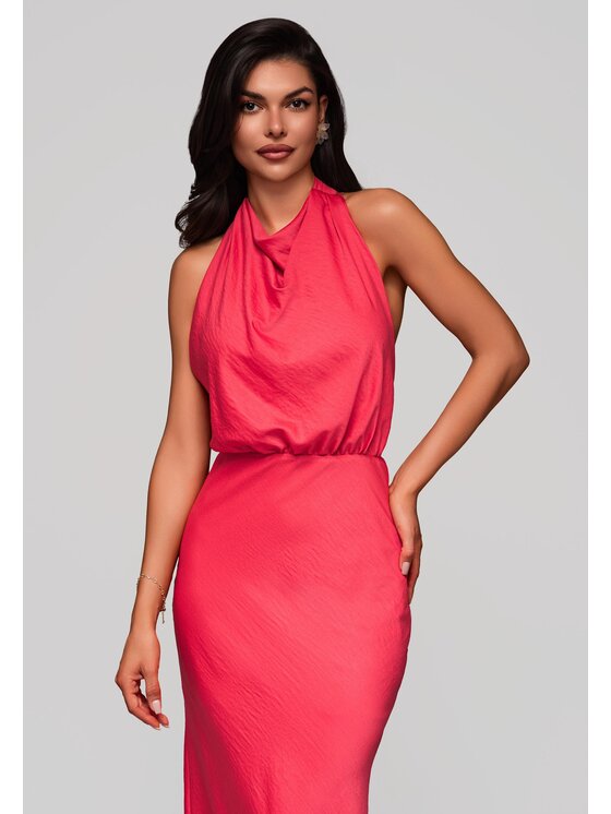 Ombre Ombre Sukienka wieczorowa LA-OM-DLR129 Koralowy Slim Fit