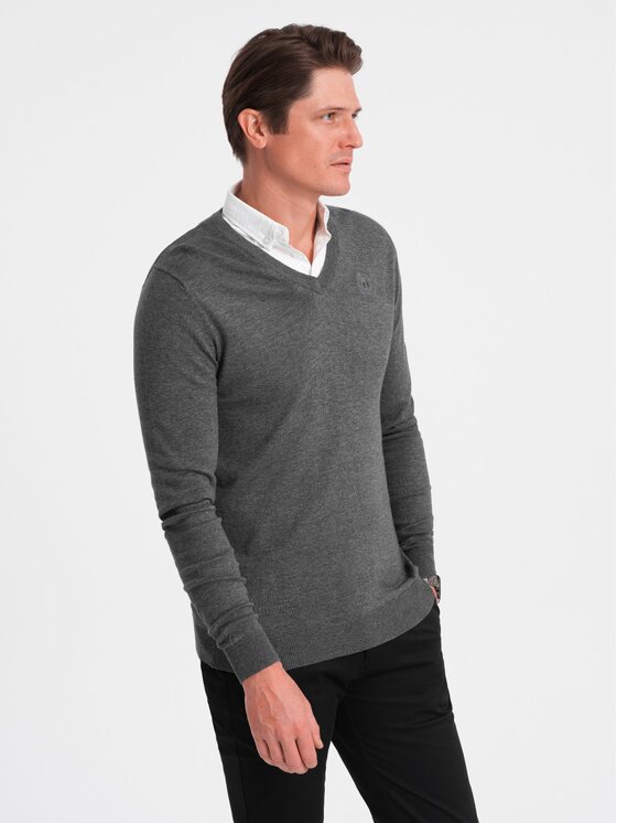 Ombre Ombre Sweter OM-SWSW-0102 Szary Regular Fit