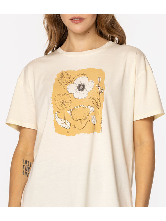 Lee Cooper Lee Cooper T-Shirt FLOWERS7 1145 Beżowy Loose Fit