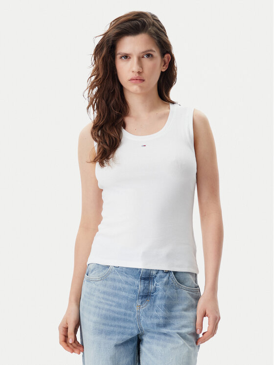 Tommy Jeans Top Essential DW0DW20673 Bianco Slim Fit, taglia : S