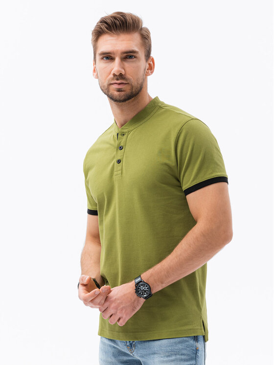 Ombre Ombre Polo OM-TSCT-0156 Zielony Slim Fit