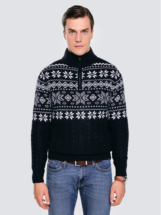 BIG STAR BIG STAR Sweter KEVINO Granatowy Basic Fit