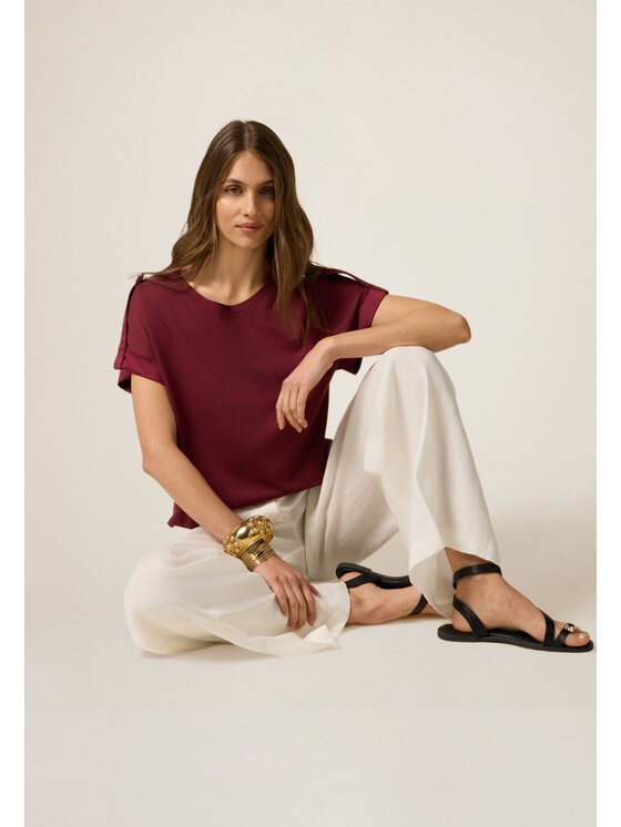 Oltre Oltre T-Shirt G435J004252N029 Bordowy Over Fit