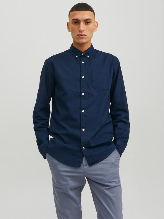 Jack&Jones Krekls 12182486 Tumši zils Slim Fit