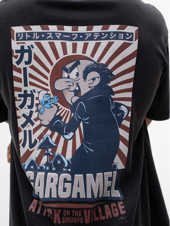 Smerfy Smerfy T-Shirt Gargamel luźna Acid Wash 117238 Szary Oversize